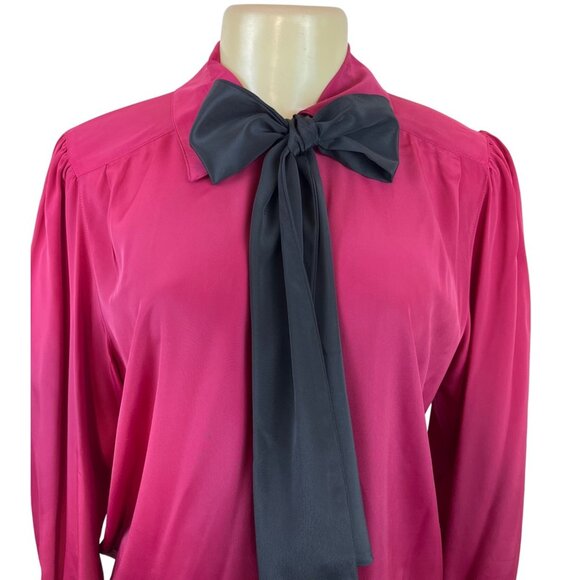 Vintage-Inspired Long Sleeve Blouse W/ Black Bow Tie Neck By Josephine Size 6 - Picture 4 of 8